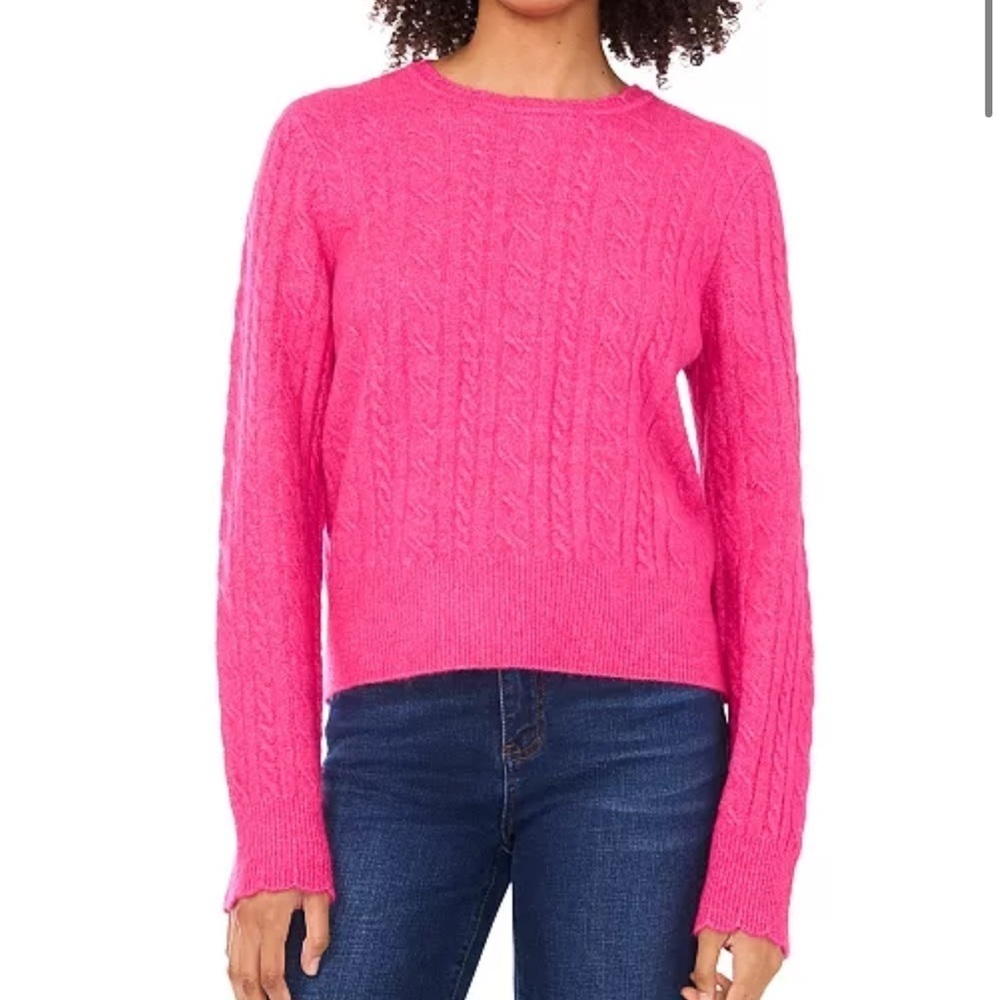 CeCe
Women's Cable Long-Sleeve Crewneck with Scallop Edge Sweater